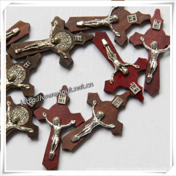 Wood Catholic Medals Cross Pendant with Rosary (IO-cw033)